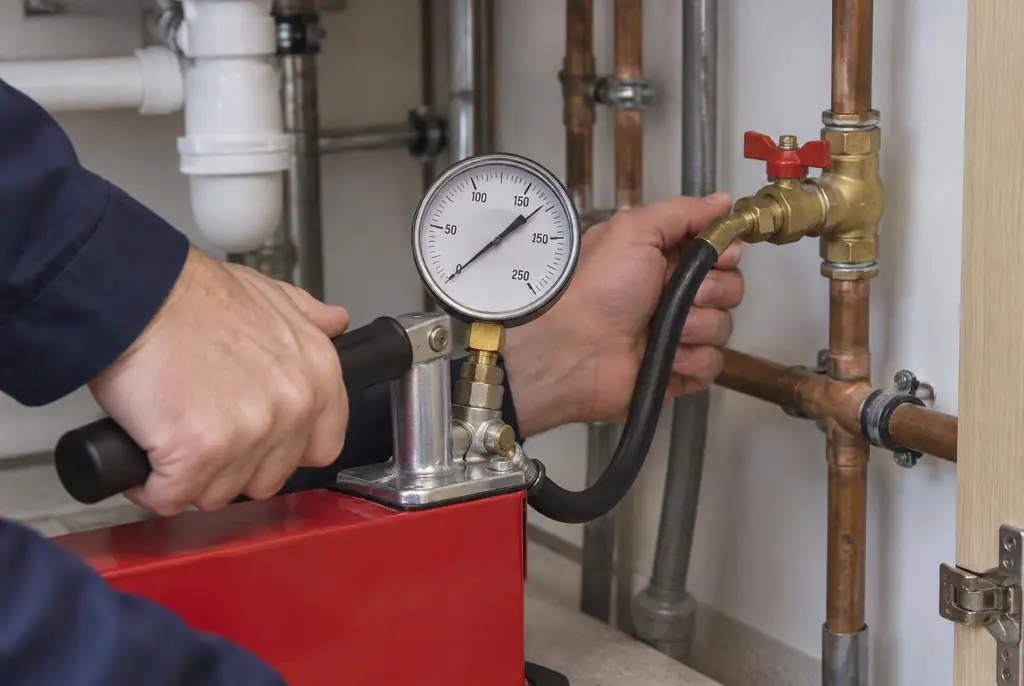 Lekdetectie Kockengen – druktest op een waterleiding met een manometer