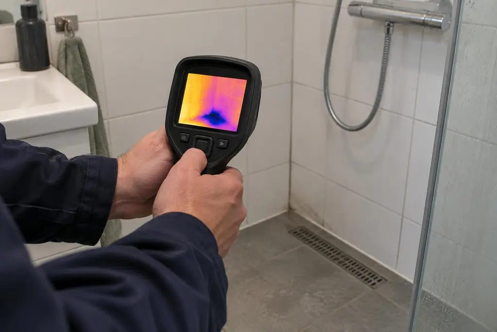 Lekdetectie Kockengen – lekdetectiespecialist met warmtebeeldcamera in een badkamer
